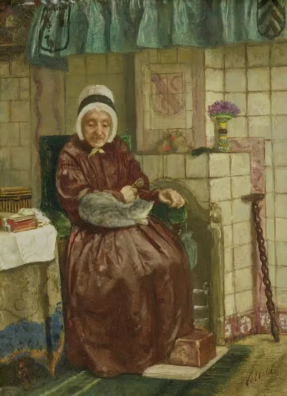 Old Woman by the Fireplace — August Allebé