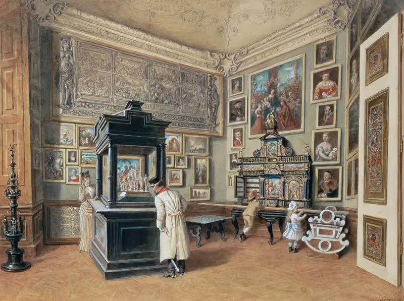 Letztes Kabinett der Ambraser Sammlung mit böhmischen Gläsern — Carl Goebel the younger