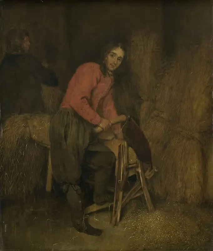 Trimming bales of hay — Caspar Netscher