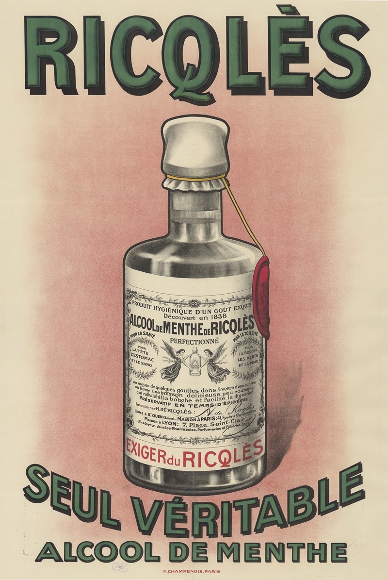 Ricqlès, seul véritable alcool de menthe by Аноним, 1908 — digital art print download