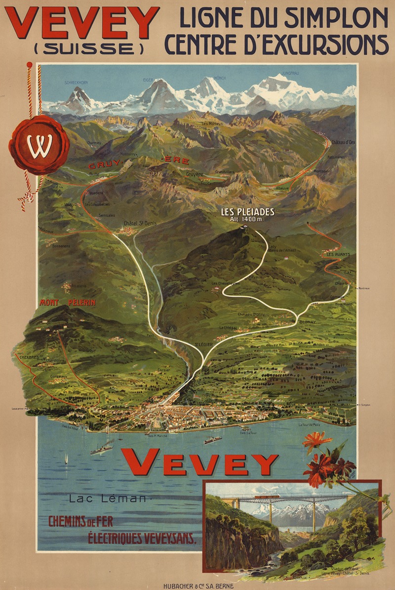 Vevey – Ligne du Simplon. Centre d'excursions by Антон Рекциегель, 1911 — digital art print download