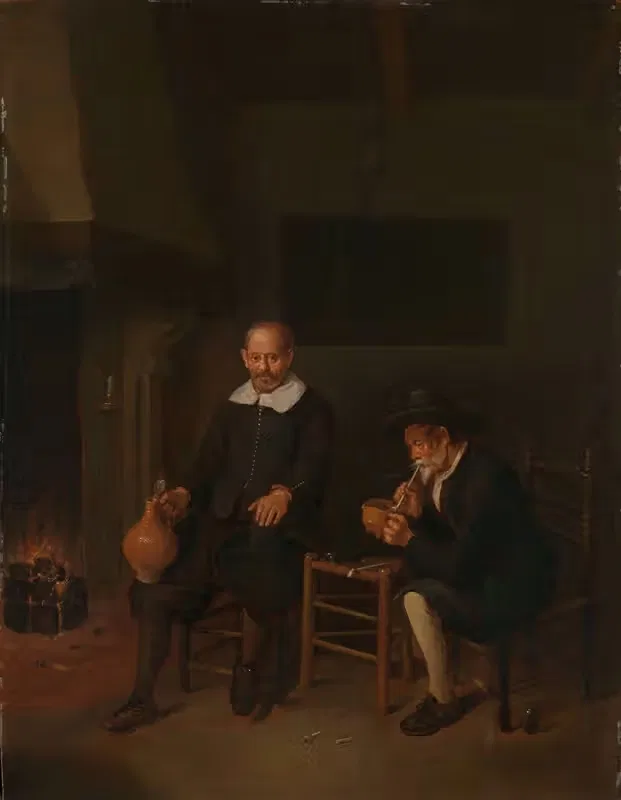 Interior with Two Men by the Fireside by Quirijn Van Brekelenkam, 1664 — digital art print download