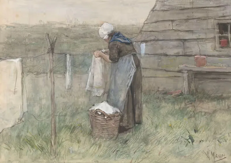 Женщина у бельевой веревки by Антон Мауve, 1848 - 1888 — digital art print download