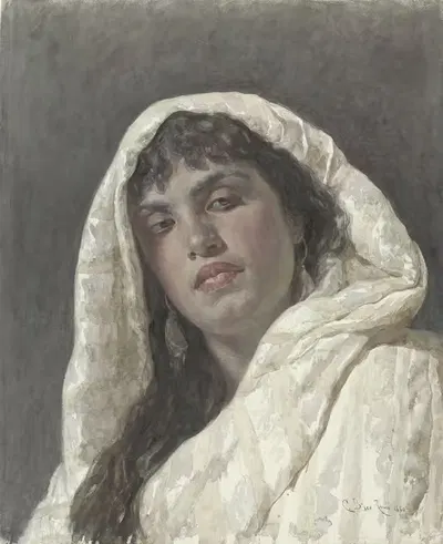 Buste van een Oosterse vrouw by Cesare Biseo, 1880 — digital art print download