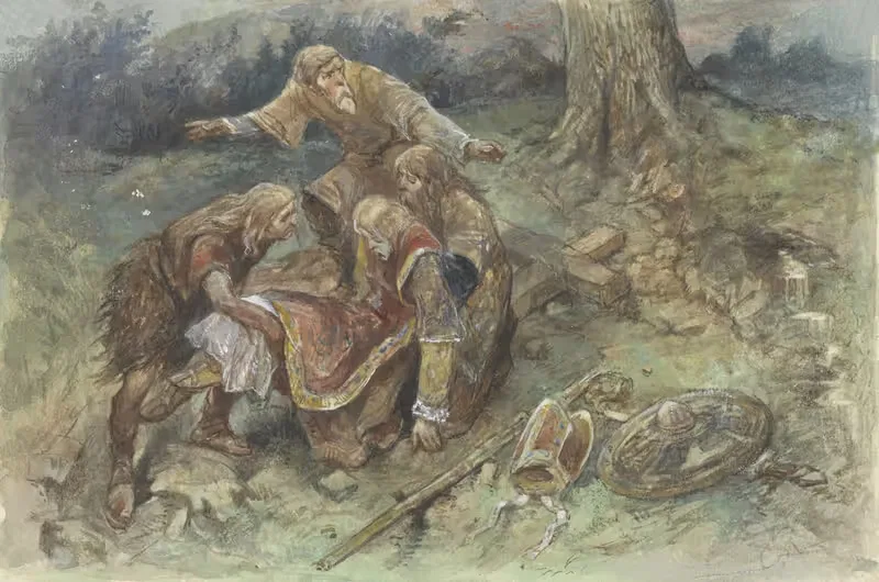 Gewonde Adalbert wordt weggedragen — Charles Rochussen