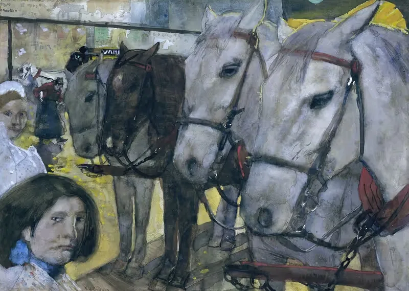 Trampaarden op de Dam te Amsterdam — George Hendrik Breitner