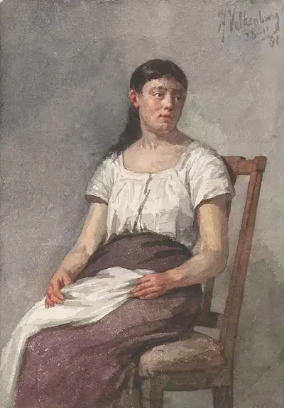 Zittend meisje by Hendrik Valkenburg, 1881 — digital art print download