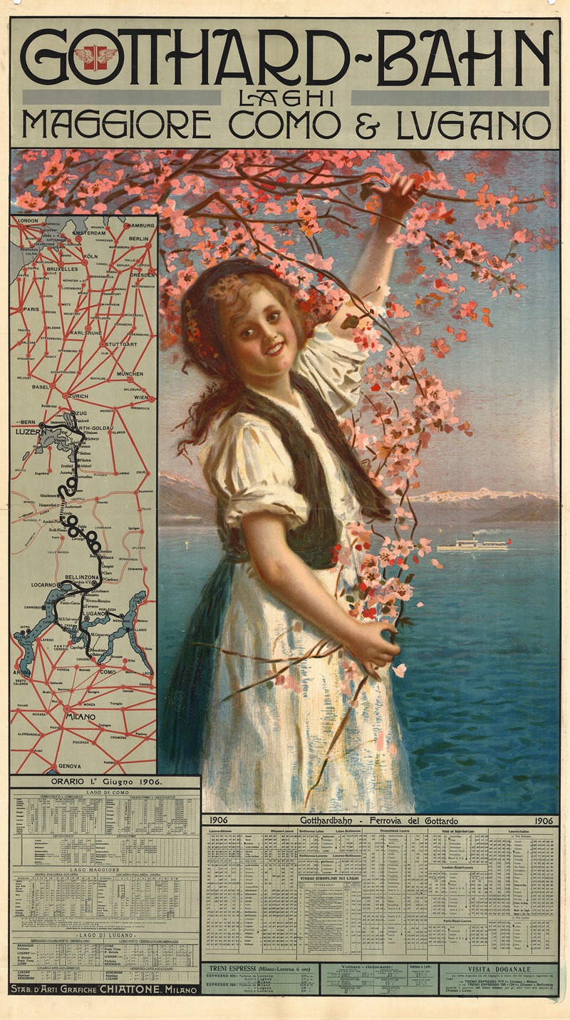 Gotthard-Bahn, Laghi Maggiore, Como e Lugano by Gabriele Chiattone, 1906 — digital art print download