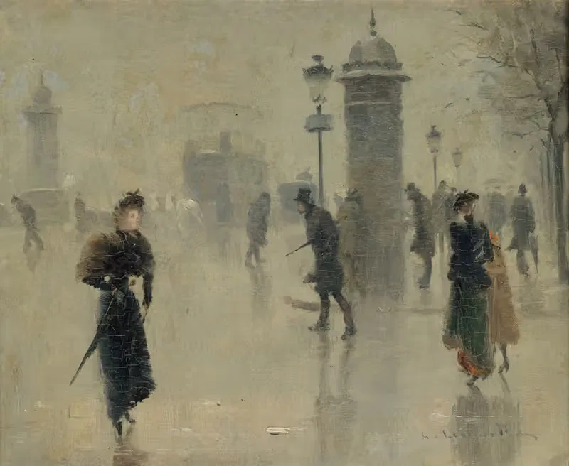 Passants sur le boulevard, un jour d'hiver — Léon Lemaître