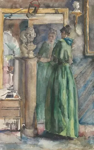 Дама в зеленом платье, стоящая перед зеркалом by Мартинус ван Андринга, 1874 - 1918 — digital art print download