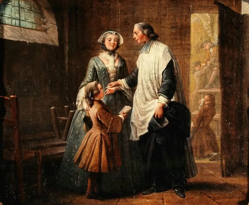 L'Abbé de Catéchisme recevant un enfant amené par sa sœurs — Pierre Louis Dumesnil the Younger