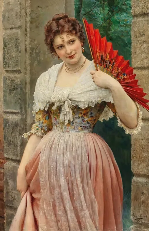 Молодая леди с красным веером by Эугени фон Блаас, 1897 — digital art print download
