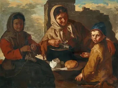 Девушка, вяжущая, и женщина, кормящая ребенка by Джакомо Франческо Чиппер — digital art print download