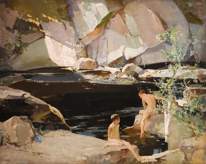 Two Boys Bathing in a Rockpool by Harry Watson — digital art print download