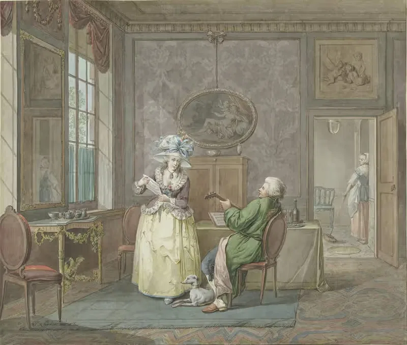 Musicerend paar in een interieur — Jacobus Johannes Lauwers