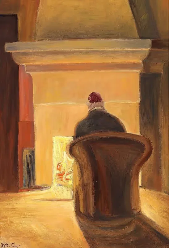 Holger Drachmann ved Kaminen, Skagen — Michael Ancher