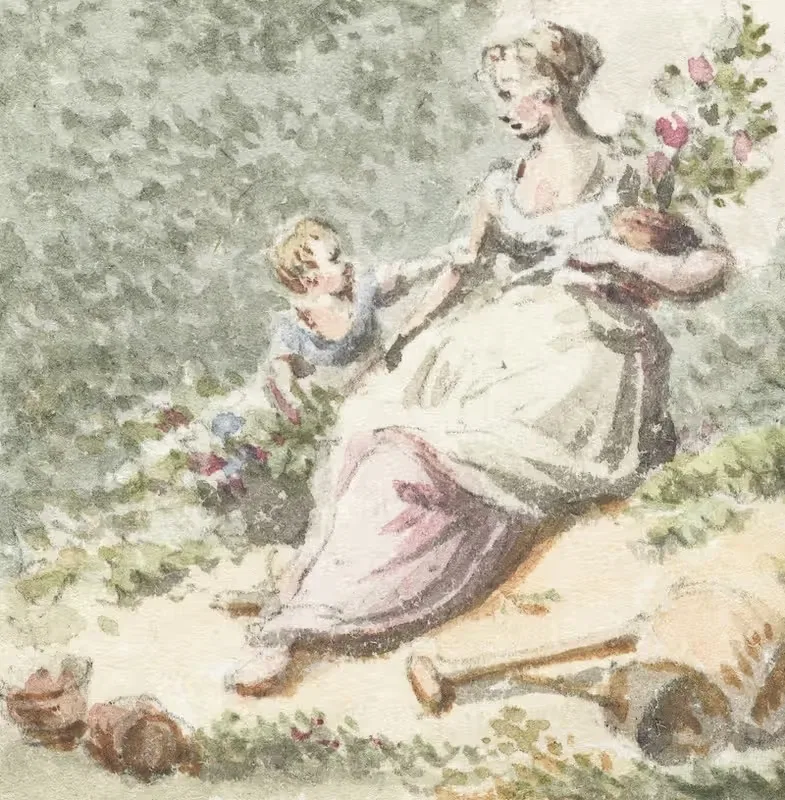 Мать с ребенком в саду by Питер Бартоломеус Барбиерс, 1782 - 1837 — digital art print download