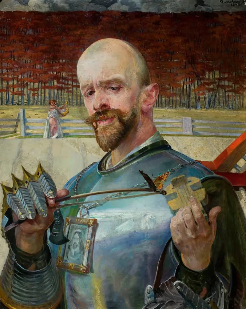 Self-portrait in armour with fiddles — Jacek Malczewski