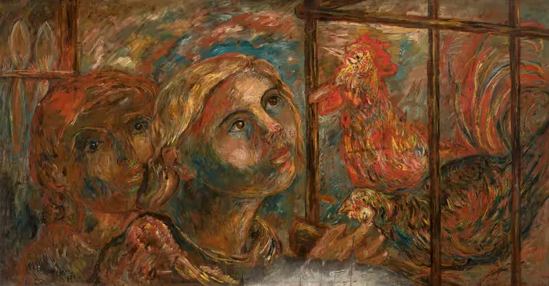 Дети и петухи by Тадеуш Маковский, 1921 — digital art print download