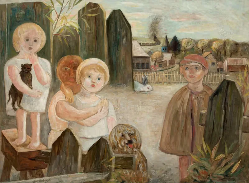Дети во дворе деревни by Тадеуш Маковский, 1926 — digital art print download