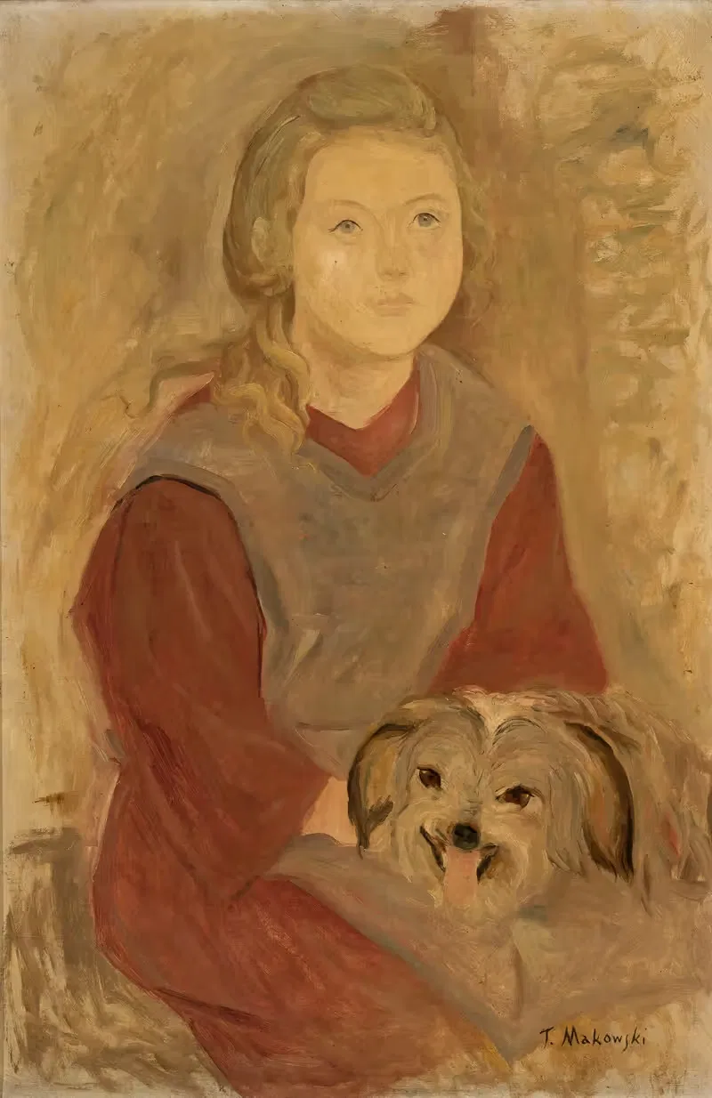 Little girl with a dog — Tadeusz Makowski