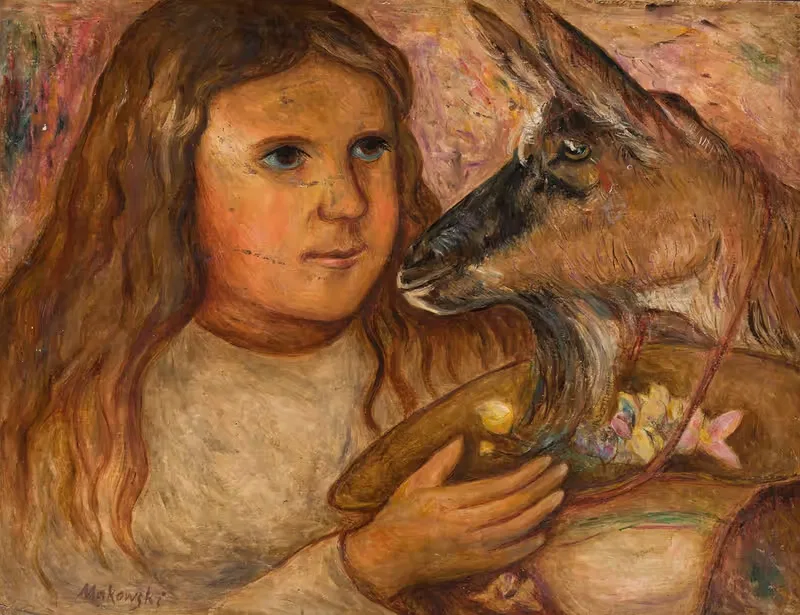 Little girl with a goat — Tadeusz Makowski