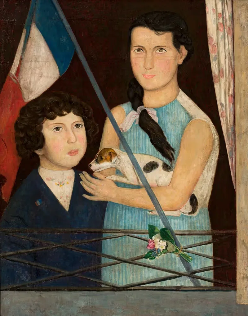 Two children with a French flag — Tadeusz Makowski