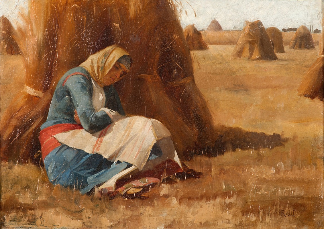 Resting by a haystack by Theodoros Ralli — digital art print download