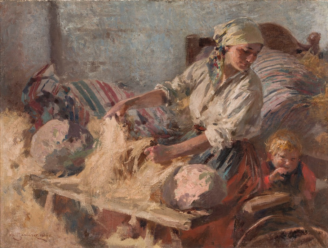 Flax combing by Zdzisław Jasiński, 1936 — digital art print download