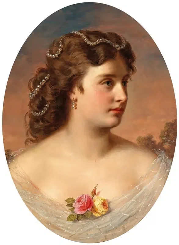 Bildnis einer Dame mit Rosen am Dekolleté — Anton Ebert