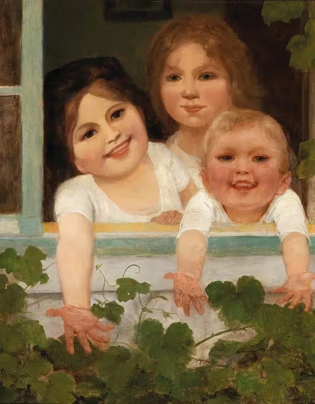 Three Children at the Window by Carl von Bergen — digital art print download