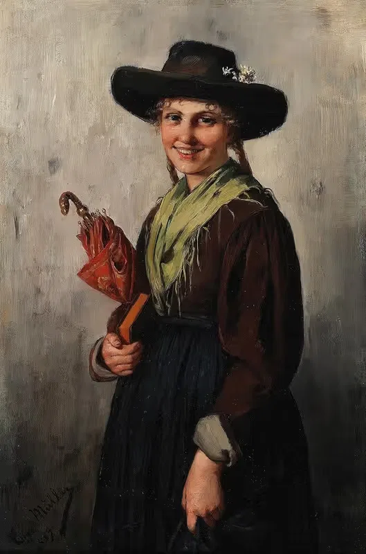 Девушки на церковной службе by Эмма Мюллер фон Зеехоф, 1889 — digital art print download