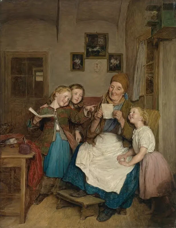 Бабушка с тремя внуками by Фердинанд Георг Вальдмюллер, 1854 — digital art print download