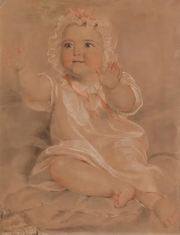 Bildnis eines Wickelkindes mit ausgestreckten Ärmchen — Georg Decker