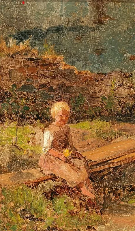 Child Sitting on a Wooden Walkway — Olga Wisinger-Florian