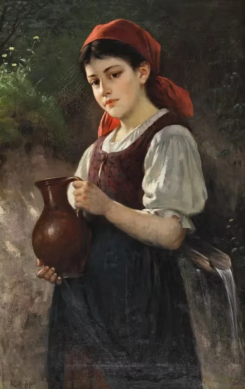 Молодая девушка с глиняным кувшином by Рудольф Эпп — digital art print download