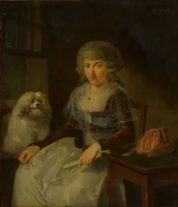 Пожилая женщина с собакой by Адриан де Лели, 1789 — digital art print download