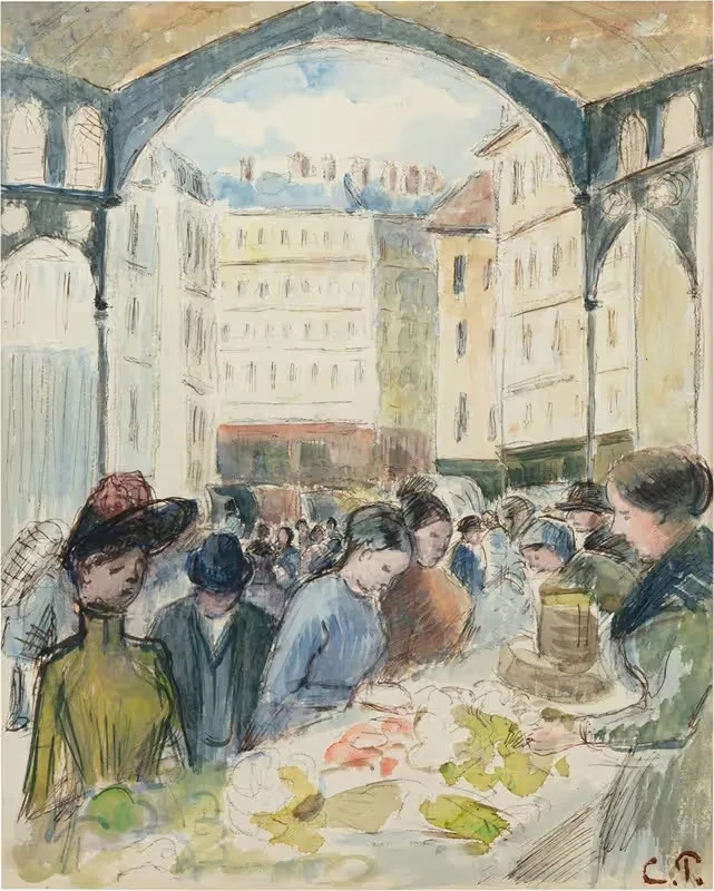 Les Halles centrales; le marché aux légumes — Camille Pissarro