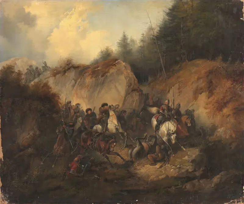 Битва между казаками и Circassians by Генрих Амброс Экерт, 1838 — digital art print download