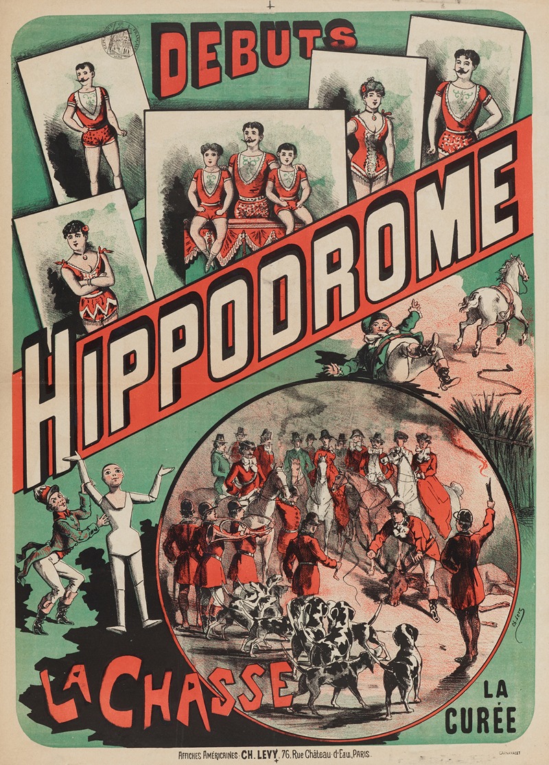 Debuts Hippodrome La Chasse La Curee by Imp. Charles Lévy, 1886 — digital art print download