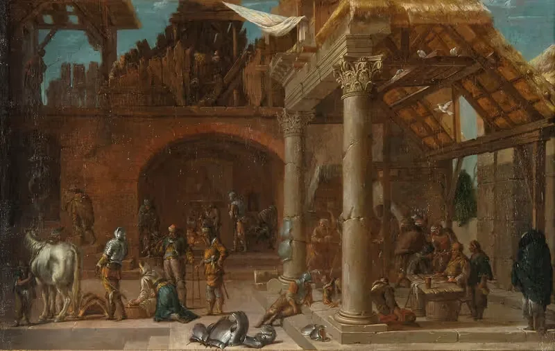 Un corps de garde dans les ruines d'une église — Jean-Baptiste Blanchard