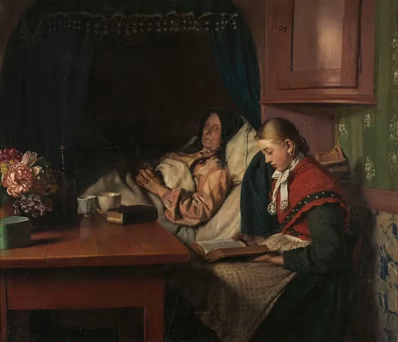 У постели бабушки by Майкл Анчер, 1879 — digital art print download