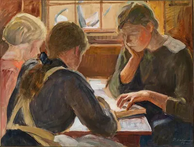 Children reading by Pekka Halonen, 1916 — digital art print download