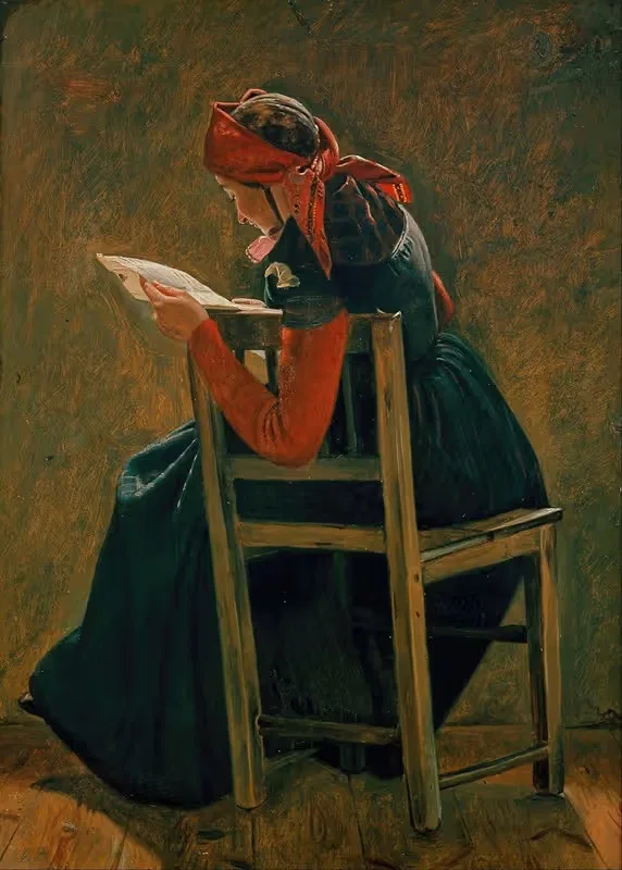 Молодая девушка из Саллинга, читающая. Эскиз by Кристен Дальсгорд, 1851 — digital art print download
