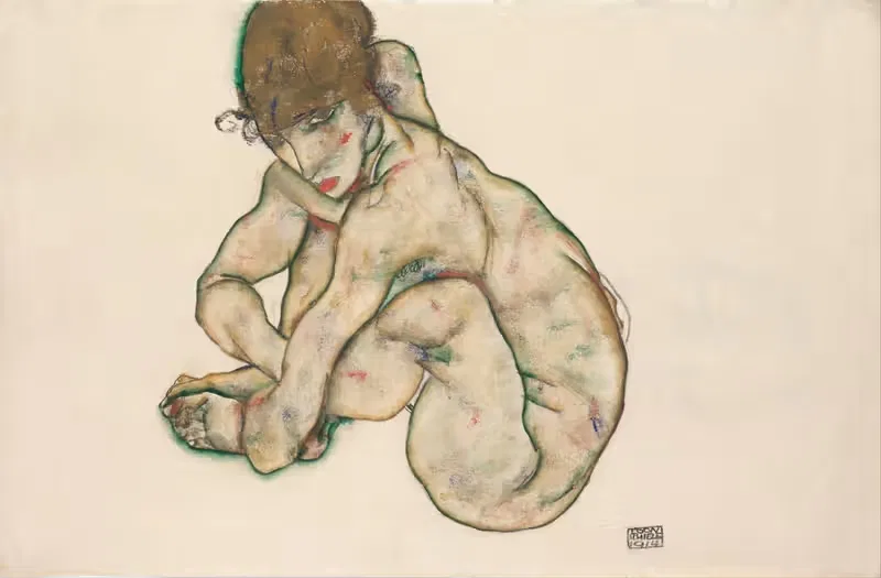 Сидящая ню девушка by Эгон Шиле, 1914 — digital art print download