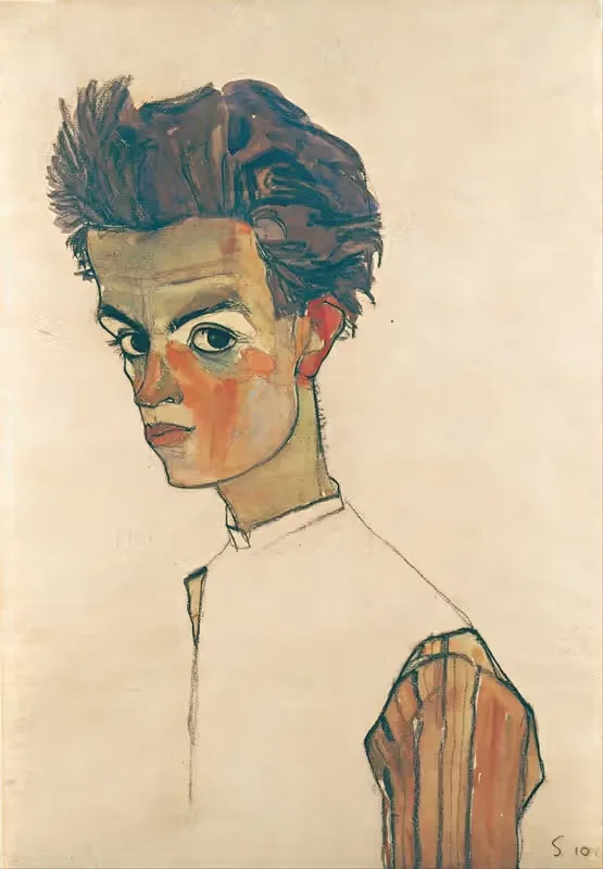 Автопортрет в полосатой рубашке by Эгон Шиле, 1910 — digital art print download