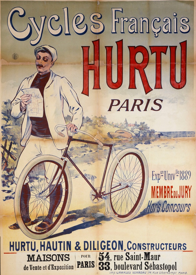 Cycles Français HURTU PARIS by Эжен Оже, 1892 — digital art print download