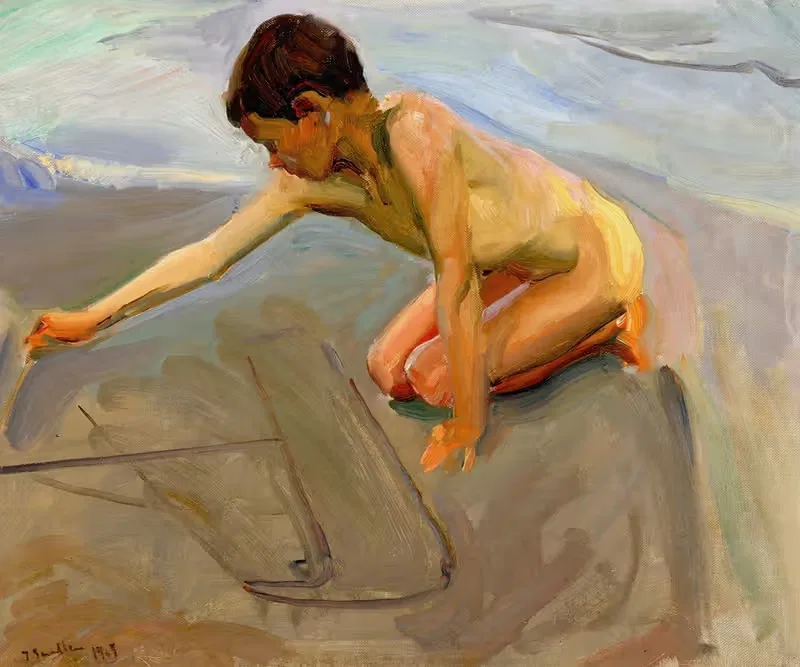 Drawing in the Sand by Joaquín Sorolla — digital art print download