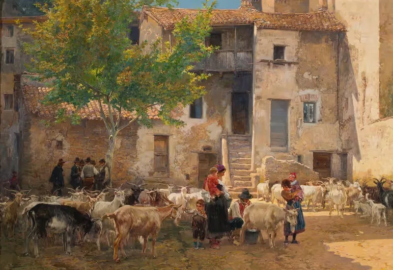 Время доения в Антиколи Коррадо by Мариано Барбасан, 1922 — digital art print download