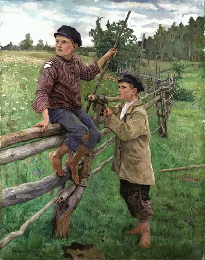 Country boys by Nikolai Bogdanov-Belsky, 1916 — digital art print download